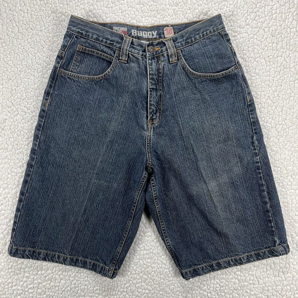 Anchor Blue Baggy Denim Shorts Men’s Size 30 Blue Y2K‎ Hip Hop Streetwear